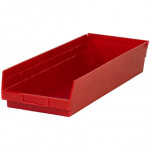 Plastic Shelf Bins, Red, 23 5/8 x 8 3/8 x 4