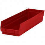 Plastic Shelf Bins, Red, 23 5/8 x 6 5/8 x 4