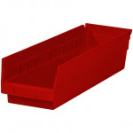 Plastic Shelf Bins, Red, 17 7/8 x 4 1/8 x 4
