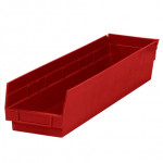 Plastic Shelf Bins, Red, 23 5/8 x 4 1/8 x 4