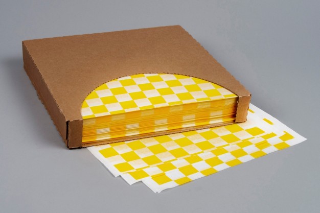 Yellow Checkered Dry Waxed Food Sheets, 12 x 12