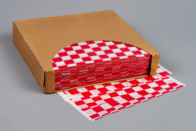Red Checkered Dry Waxed Food Sheets, 12 x 12