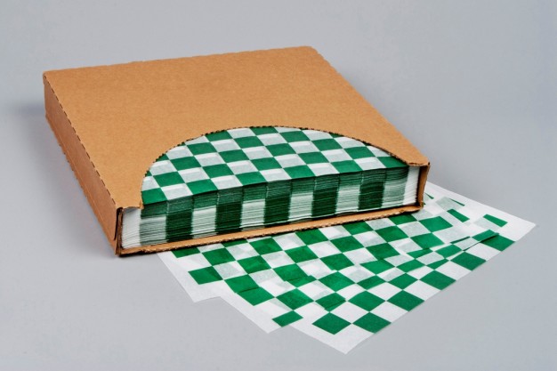 Green Checkered Dry Waxed Food Sheets, 12 x 12
