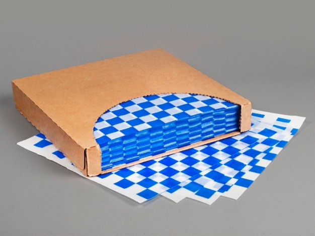Blue Checkered Dry Waxed Food Sheets, 12 x 12