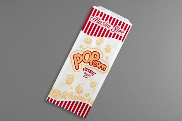 White Printed Popcorn Bags, 6 x 3/4 x 14"