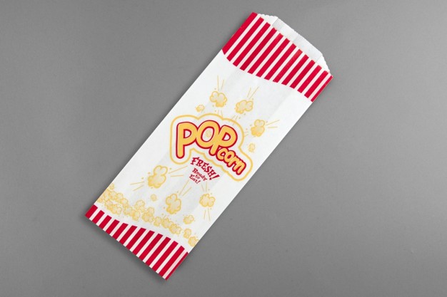 White Printed Popcorn Bags, 4 x 1 3/4 x 10"
