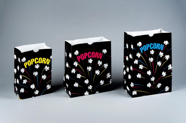 Black Printed Popcorn Bags, 7 1/2 x 3 1/2 x 11"