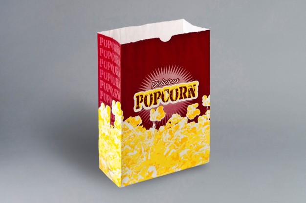 Yellow Printed Popcorn Bags, 7 1/2 x 3 1/2 x 11"