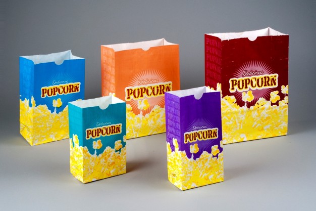 Yellow Printed Popcorn Bags, 5 1/2 x 3 1/4 x 8 1/2"