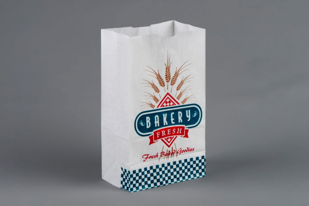 Bakery Bags, Printed - Bakery Fresh - Teal, Brown, Red, Waxed, 6 x 3 5/8 x 11