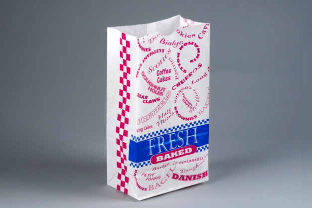 Bakery Bags, Printed - Fresh Baked - Red and Blue, Waxed, 6 x 3 5/8 x 11