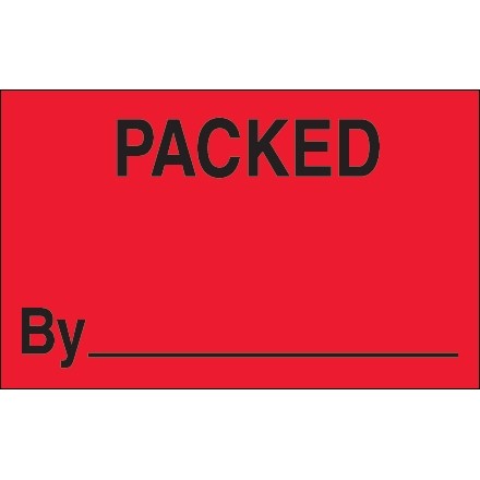 Fluorescent Red "Packed By" Production Labels, 1 1/4 x 2"