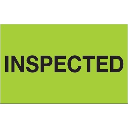 Fluorescent Green "Inspected" Production Labels, 1 1/4 x 2"