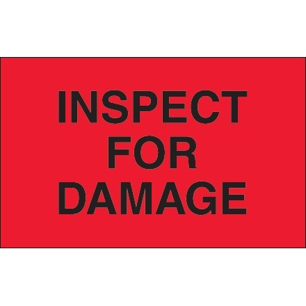 Fluorescent Red "Inspect For Damage" Production Labels, 1 1/4 x 2"