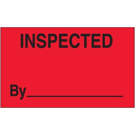 "Inspected By" Production Labels, 3 x 5", Fluorescent Red