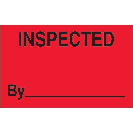 Fluorescent Red "Inspected" Production Labels, 1 1/4 x 2"