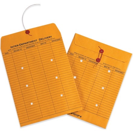 String and Button Inter-Department Envelopes, Kraft, 10 x 13"