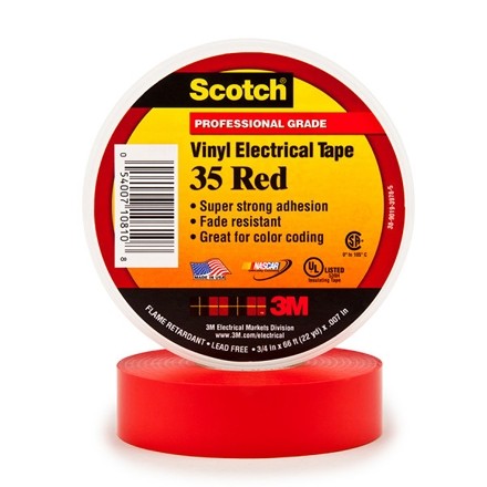 3M 35 Electrical Tape, 3/4" x 66', Red