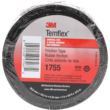 3M 1755 Cotton Friction Tape, 3/4" x 60', Black