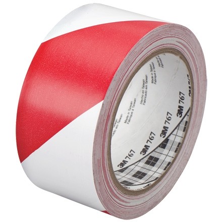 3M 767 Red/White Striped Vinyl Tape, 2" x 36 yds., 5 Mil Thick