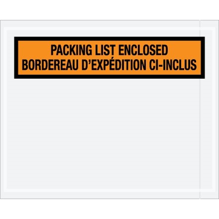 Bilingual "Packing List Enclosed" Envelopes, Orange, 4 1/2 x 5 1/2"