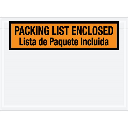 Bilingual "Packing List Enclosed" Envelopes, Orange, 7 1/2 x 5 1/2"