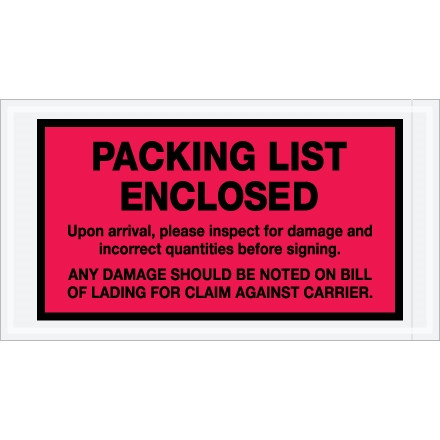 "Packing List Enclosed" Envelopes, Red, 5 1/2 x 10"
