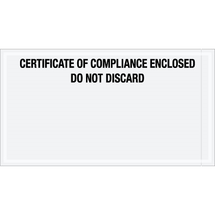 "Certificate of Compliance Enclosed" Envelopes, Black, 6 x 11"