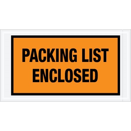 "Packing List Enclosed" Envelopes, Orange, 5 1/2 x 10", Full Face