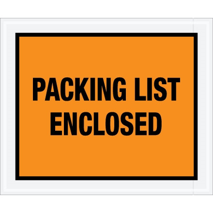 "Packing List Enclosed" Envelopes, Orange, 10 x 12", Full Face