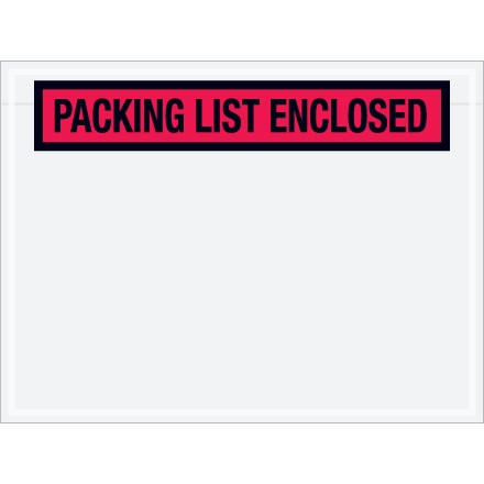 "Packing List Enclosed" Envelopes, Red, 4 1/2 x 6", Panel Face