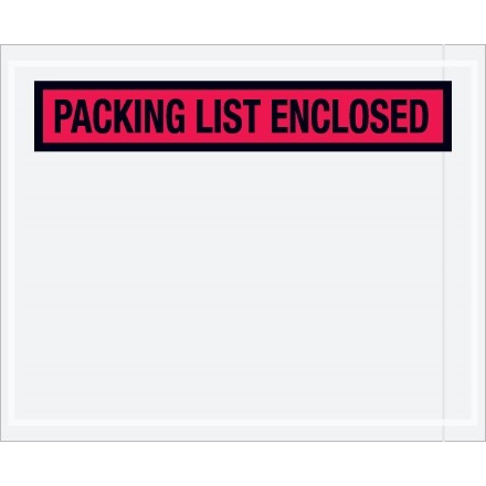 "Packing List Enclosed" Envelopes, Red, 4 1/2 x 5 1/2", Panel Face