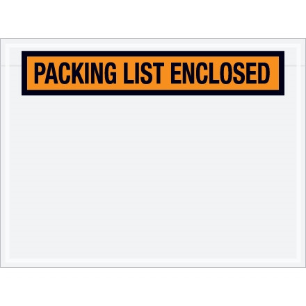 "Packing List Enclosed" Envelopes, Orange, 4 1/2 x 6", Panel Face