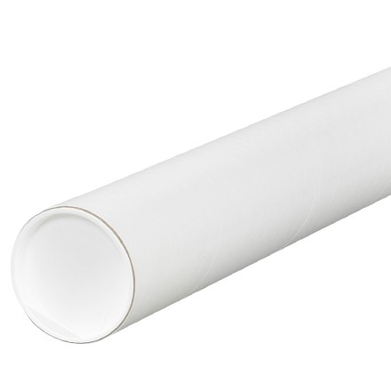 Mailing Tubes with Caps, Round, White, 3 x 36"