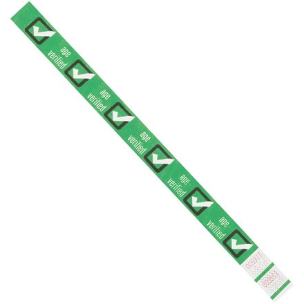 Green "Age Verified" Tyvek® Wristbands, 3/4 x 10"