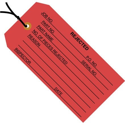 Pre-Strung "Rejected" Inspection Tags, Red, 4 3/4 x 2 3/8"