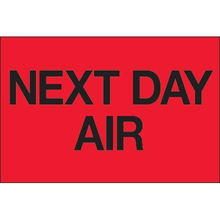 " Next Day Air" Fluorescent Red Labels, 2 x 3"