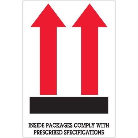 " Inside Packages Comply..." Arrow Labels, 4 x 6"
