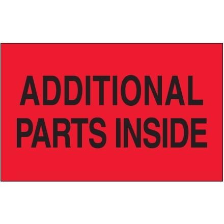 " Additional Parts Inside" Fluorescent Red Labels, 3 x 5"