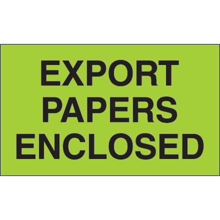" Export Papers Enclosed" Green Labels, 3 x 5"