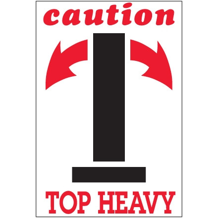 " Caution - Top Heavy" Arrow Labels, 4 x 6"