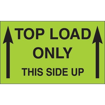 " Top Load Only - This Side Up" Green Labels, 3 x 5"