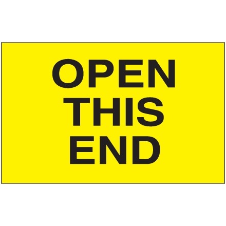 " Open This End" Fluorescent Yellow Labels, 3 x 5"