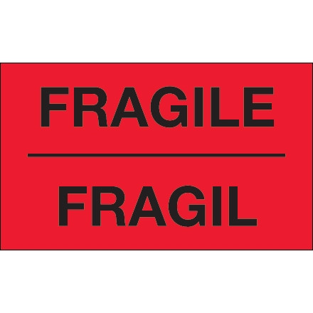 " Fragil" Fluorescent Red Bilingual Labels, 3 x 5"