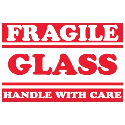" Fragile - Glass - Handle With Care" Labels, 2 x 3"
