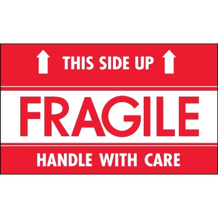 " Fragile - This Side Up - Hwc" Labels, 3 x 5"