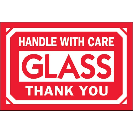 " Glass - Handle With Care - Thank You" Labels, 2 x 3"