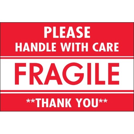 " Please Handle With Care / Fragile / Thank You" Labels, 2 x 3"