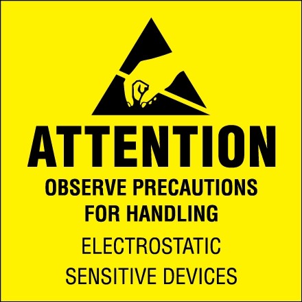 Static Warning Labels -" Attention - Observe Precautions", 2 x 2"
