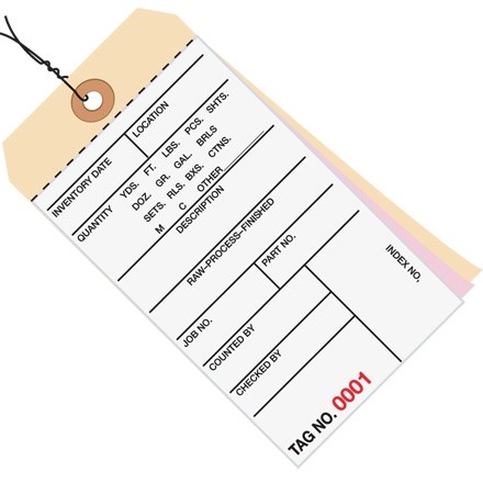 Pre-Wired Inventory Tags - 3-Part Carbonless (0000-0499), 6 1/4 x 3 1/8"